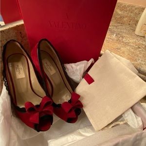 Valentino Red sued with lace trim heels